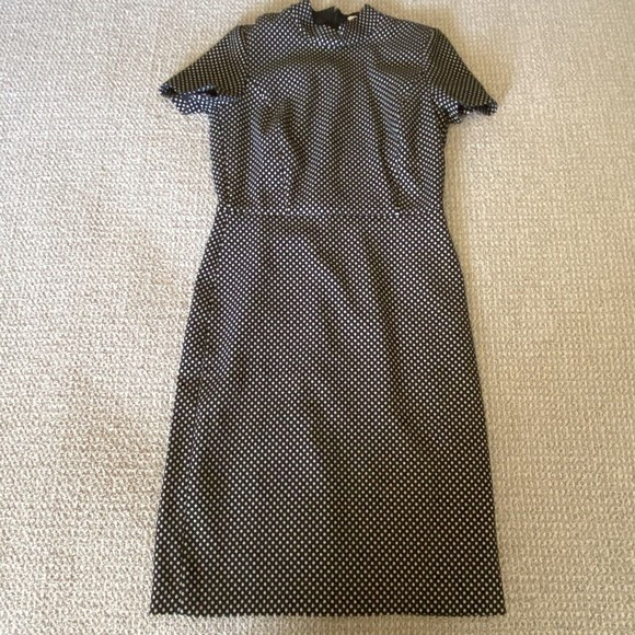 J. Crew Womens 2 Dress Black White with Gold Filigree Sparkle Size 2 Midi - Picture 1 of 13